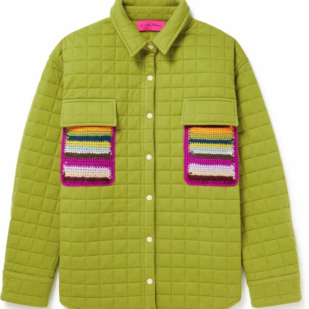 The Elder Statesmen Crochet-Trimmed Quilted Cotton-Jersey Shirt Jacket - Green